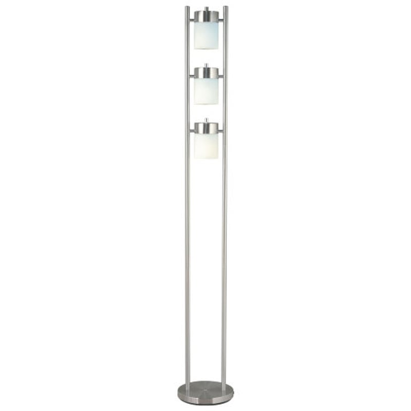 Floor Lamp with 3 Frosted White Shades- 65 Inch Chrome Dual Pole Body