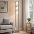 Floor Lamp with 3 Frosted White Shades- 65 Inch Chrome Dual Pole Body