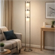 Floor Lamp with 3 Frosted White Shades- 65 Inch Chrome Dual Pole Body