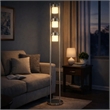 Floor Lamp with 3 Frosted White Shades- 65 Inch Chrome Dual Pole Body