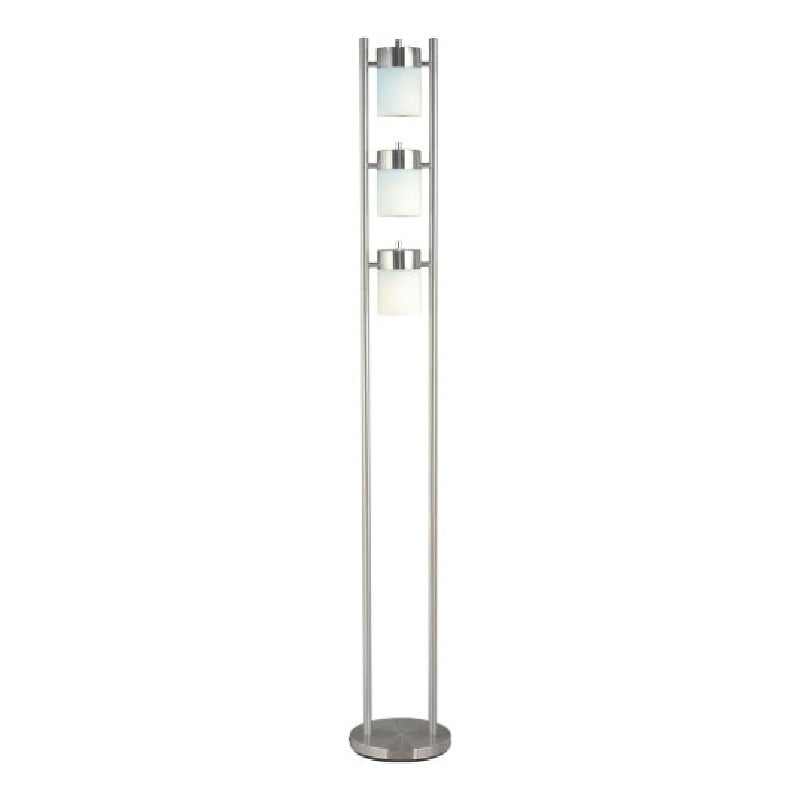 Floor Lamp with 3 Frosted White Shades- 65 Inch Chrome Dual Pole Body