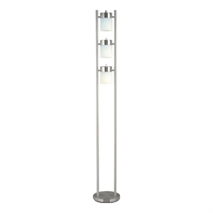 Floor Lamp with 3 Frosted White Shades- 65 Inch Chrome Dual Pole Body