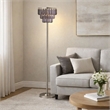 Floor Lamp with 3 Tier Smoke Gray Crystal Shade- 61 Inch Chrome Metal