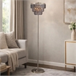 Floor Lamp with 3 Tier Smoke Gray Crystal Shade- 61 Inch Chrome Metal
