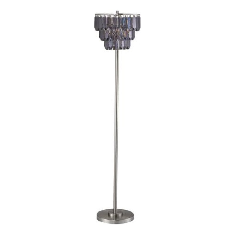 Floor Lamp with 3 Tier Smoke Gray Crystal Shade- 61 Inch Chrome Metal