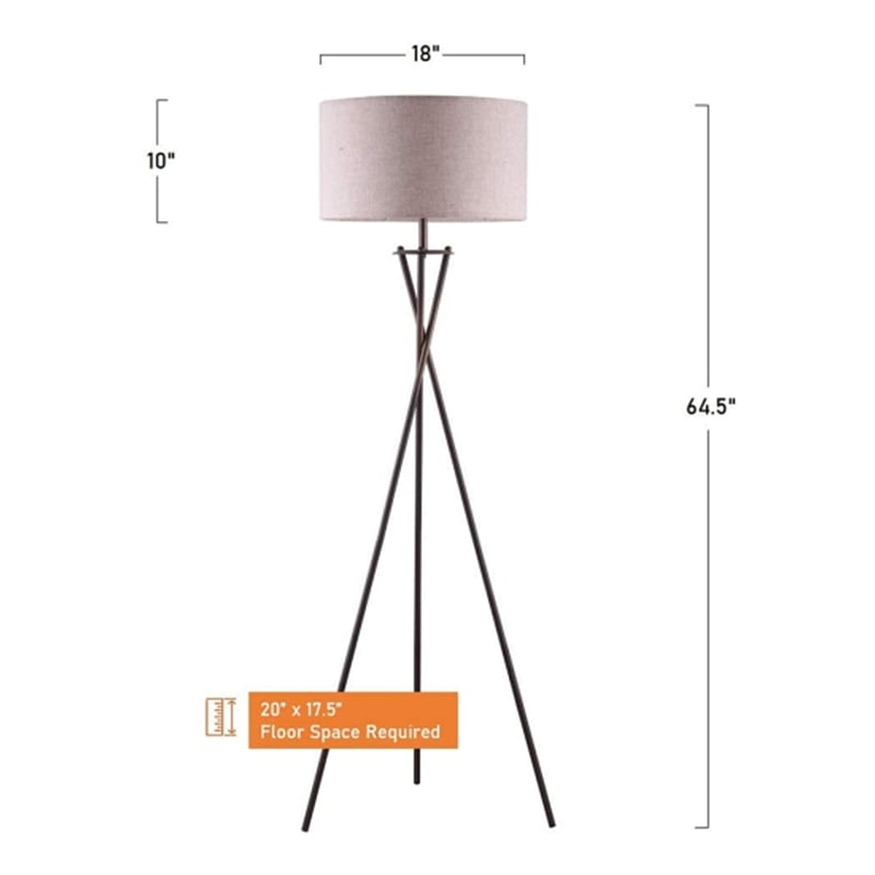 Floor Lamp with Beige Drum Shade- 65 Inch Bronze Metal Tripod Base