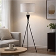Floor Lamp with Beige Drum Shade- 65 Inch Bronze Metal Tripod Base