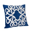Dery Throw Pillow- Vintage Vine Accented Indigo Velvet- 20 Inch Square