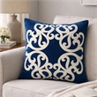 Dery Throw Pillow- Vintage Vine Accented Indigo Velvet- 20 Inch Square