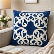 Dery Throw Pillow- Vintage Vine Accented Indigo Velvet- 20 Inch Square