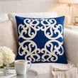 Dery Throw Pillow- Vintage Vine Accented Indigo Velvet- 20 Inch Square
