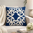 Dery Throw Pillow- Vintage Vine Accented Indigo Velvet- 20 Inch Square