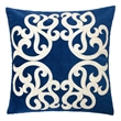 Dery Throw Pillow- Vintage Vine Accented Indigo Velvet- 20 Inch Square