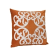 Dery Throw Pillow- Vintage Vine Accented Orange Velvet- 20 Inch Square