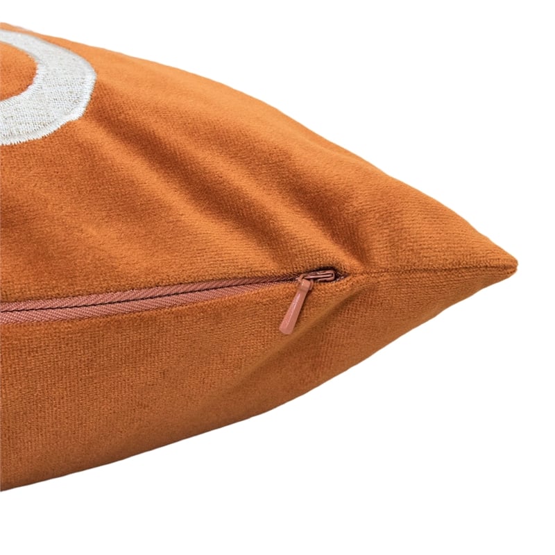 Dery Throw Pillow- Vintage Vine Accented Orange Velvet- 20 Inch Square