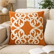 Dery Throw Pillow- Vintage Vine Accented Orange Velvet- 20 Inch Square