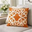 Dery Throw Pillow- Vintage Vine Accented Orange Velvet- 20 Inch Square