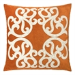 Dery Throw Pillow- Vintage Vine Accented Orange Velvet- 20 Inch Square