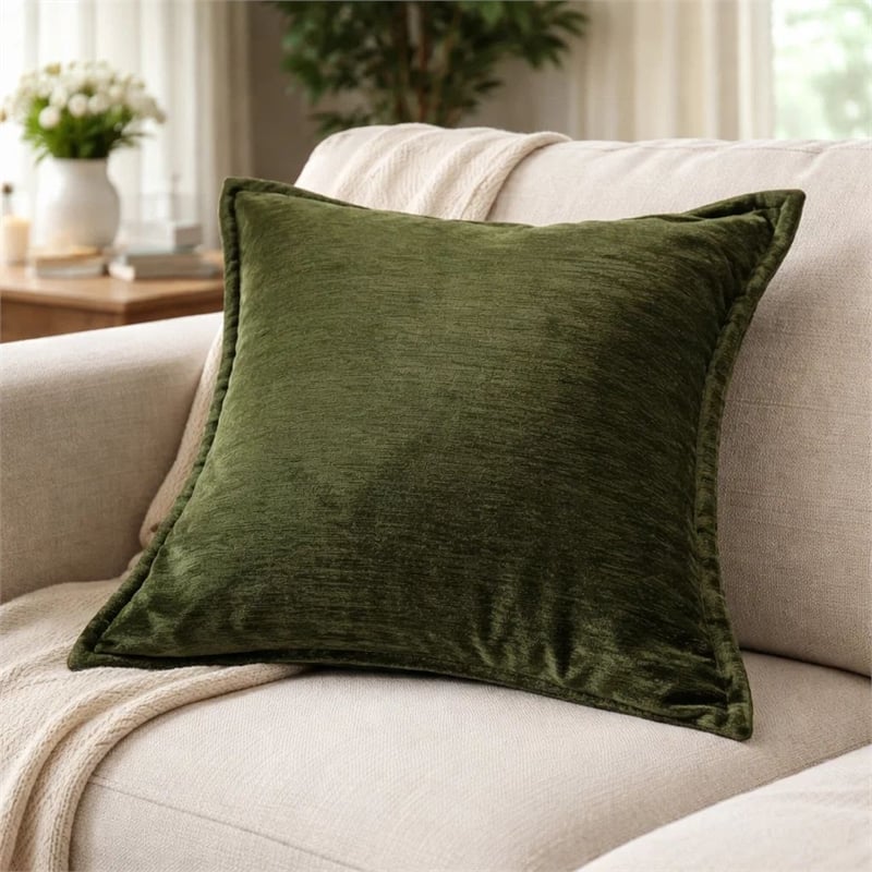 Dey Throw Pillow Cover- Deep Forest Green Velvet Luxe Shine- 20 Inch Square