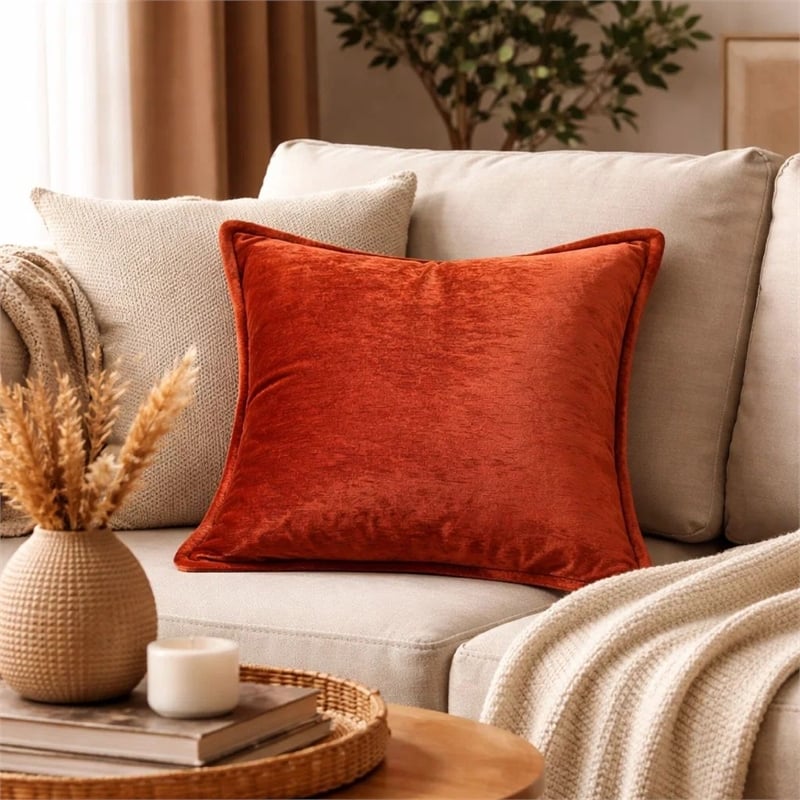 Dey Throw Pillow Cover- Rose Copper Brown Velvet Luxe Shine- 20 Inch Square