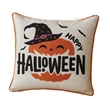Halloween Pumpkin Witch Embroidered Throw Pillow Cover- Gray 20 Inch Square