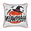 Halloween Pumpkin Witch Embroidered Throw Pillow Cover- Gray 20 Inch Square
