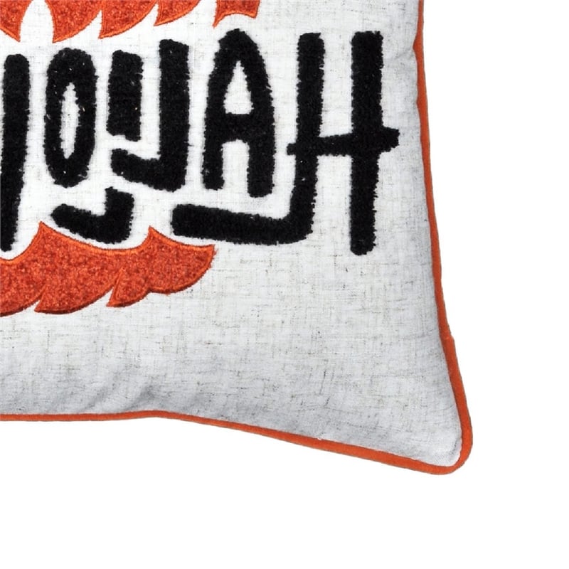 Halloween Pumpkin Witch Embroidered Throw Pillow Cover- Gray 20 Inch Square