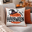 Halloween Pumpkin Witch Embroidered Throw Pillow Cover- Gray 20 Inch Square