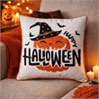 Halloween Pumpkin Witch Embroidered Throw Pillow Cover- Gray 20 Inch Square