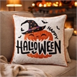 Halloween Pumpkin Witch Embroidered Throw Pillow Cover- Gray 20 Inch Square