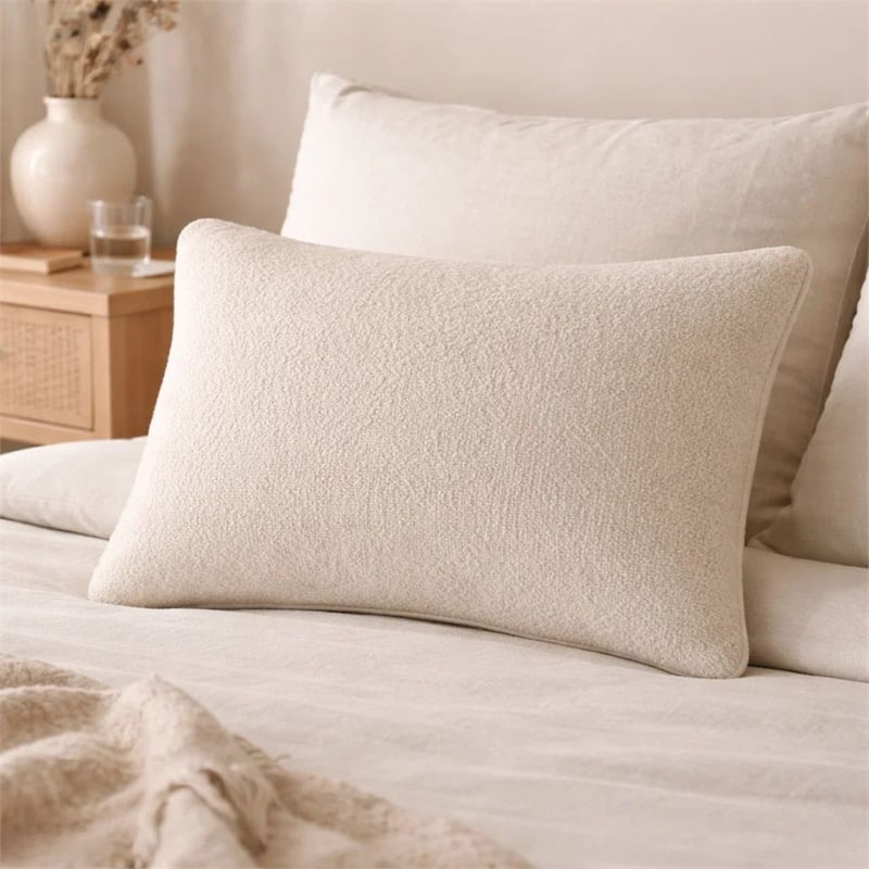 Hez Lumbar Throw Pillow- Plush Ivory Textured Fabric- 16x24 Rectangular