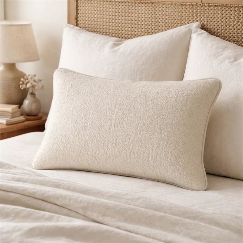 Hez Lumbar Throw Pillow- Plush Ivory Textured Fabric- 16x24 Rectangular