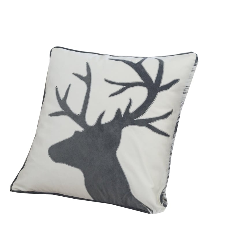Holiday Accent Pillow Cover- White and Gray Reindeer Velvet- 20 Inch Square