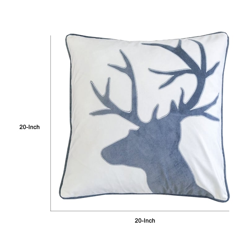 Holiday Accent Pillow Cover- White and Gray Reindeer Velvet- 20 Inch Square