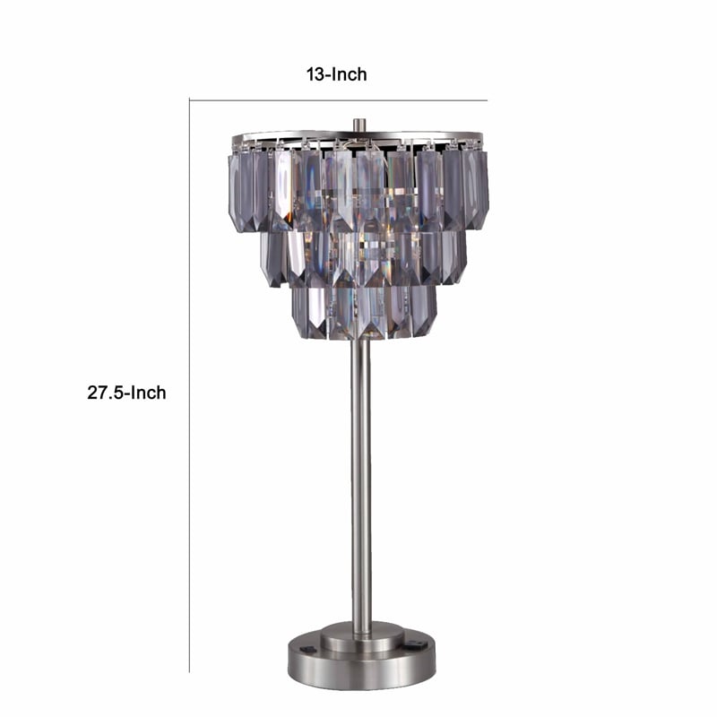Lesy Accent Table Lamp- 28 Inch- Smoke Gray Crystal Shade- Metal Base