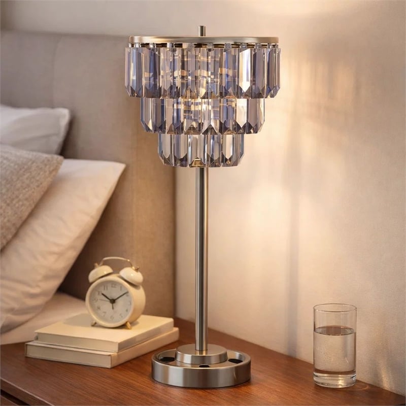 Lesy Accent Table Lamp- 28 Inch- Smoke Gray Crystal Shade- Metal Base