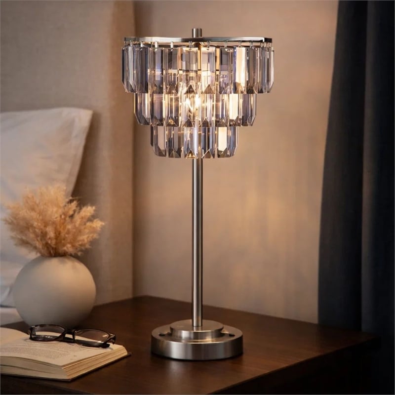 Lesy Accent Table Lamp- 28 Inch- Smoke Gray Crystal Shade- Metal Base