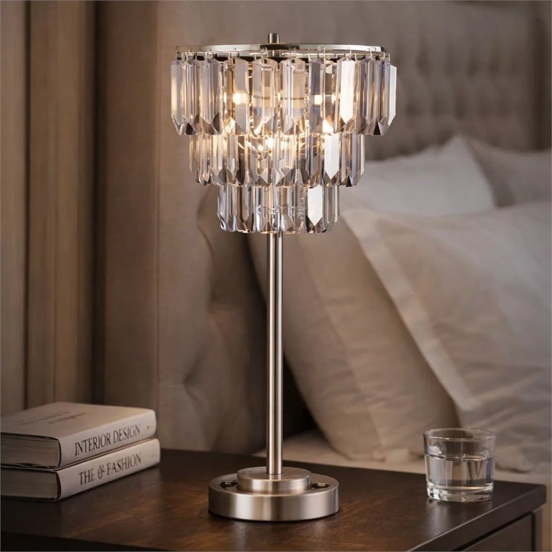 Lesy Accent Table Lamp- 28 Inch- Smoke Gray Crystal Shade- Metal Base