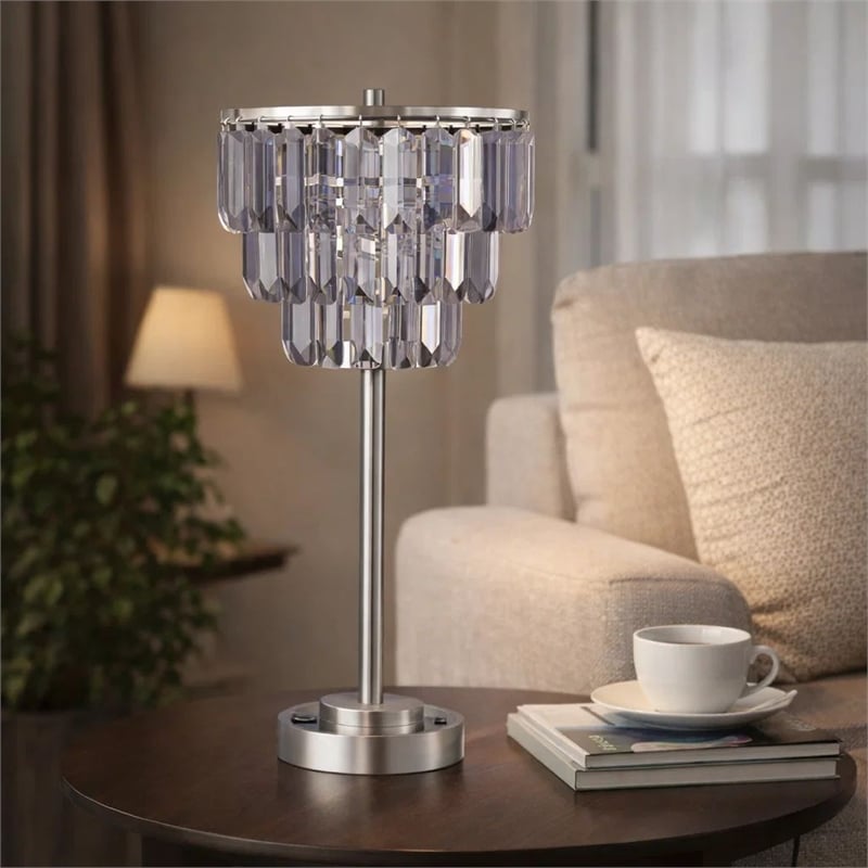 Lesy Accent Table Lamp- 28 Inch- Smoke Gray Crystal Shade- Metal Base