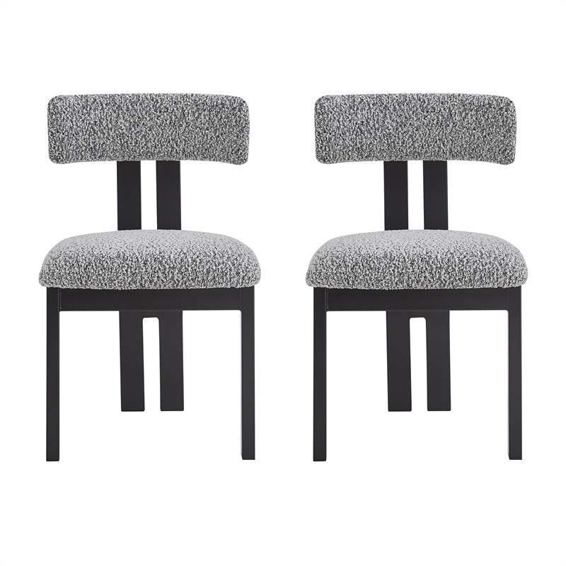Dining Side Chair Set of 2- Curved Back- Black Metal Legs- White Fabric