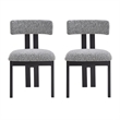 Dining Side Chair Set of 2- Curved Back- Black Metal Legs- White Fabric