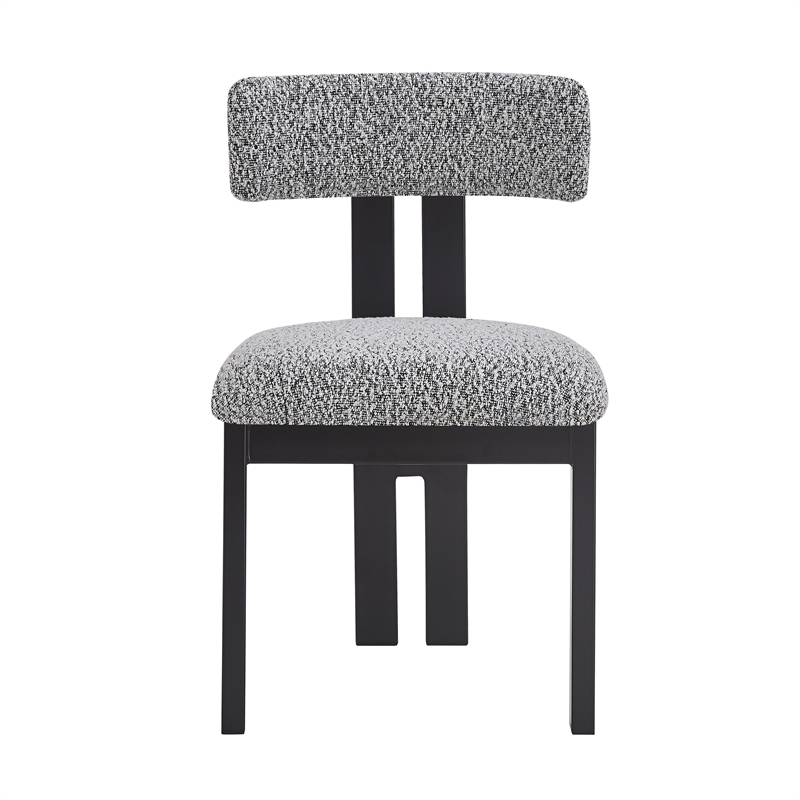 Dining Side Chair Set of 2- Curved Back- Black Metal Legs- White Fabric