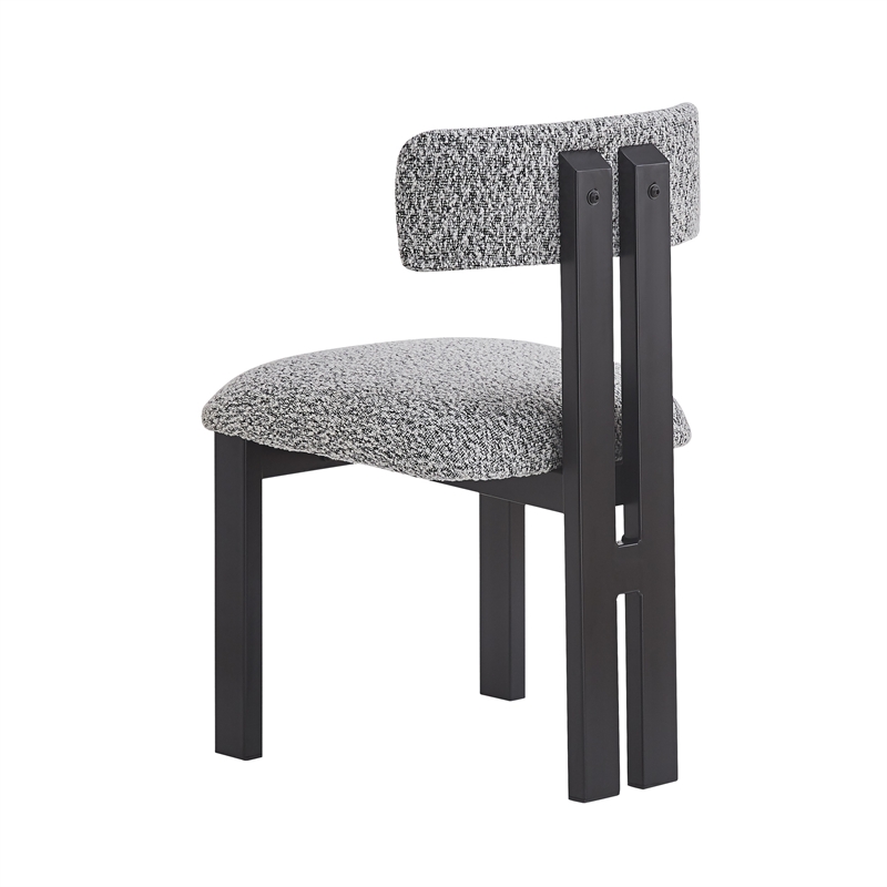 Dining Side Chair Set of 2- Curved Back- Black Metal Legs- White Fabric
