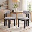 Dining Side Chair Set of 2- Curved Back- Black Metal Legs- White Fabric
