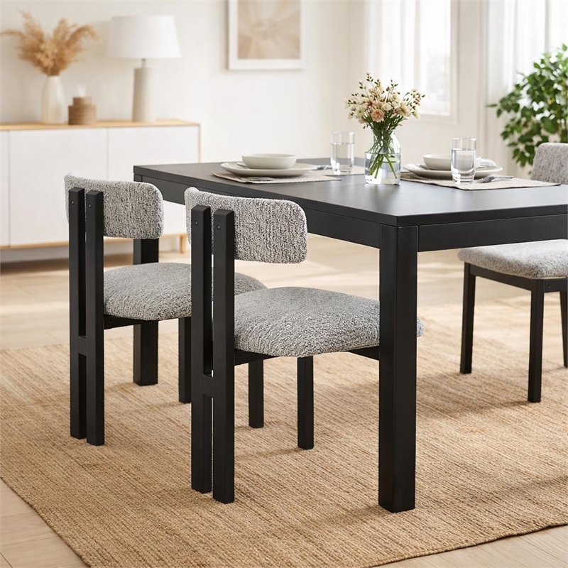 Dining Side Chair Set of 2- Curved Back- Black Metal Legs- White Fabric