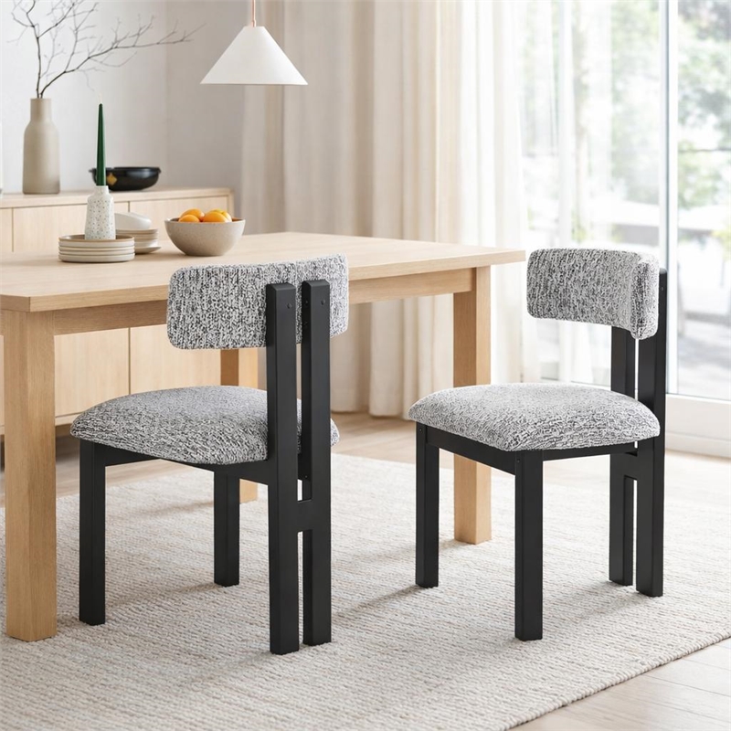 Dining Side Chair Set of 2- Curved Back- Black Metal Legs- White Fabric