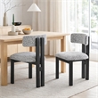 Dining Side Chair Set of 2- Curved Back- Black Metal Legs- White Fabric