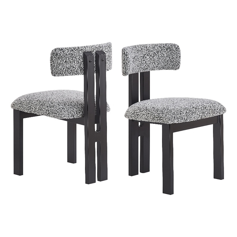 Dining Side Chair Set of 2- Curved Back- Black Metal Legs- White Fabric