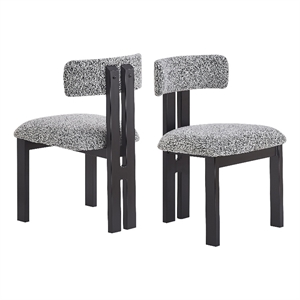 Dining Side Chair Set of 2- Curved Back- Black Metal Legs- White Fabric