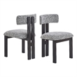 Dining Side Chair Set of 2- Curved Back- Black Metal Legs- White Fabric